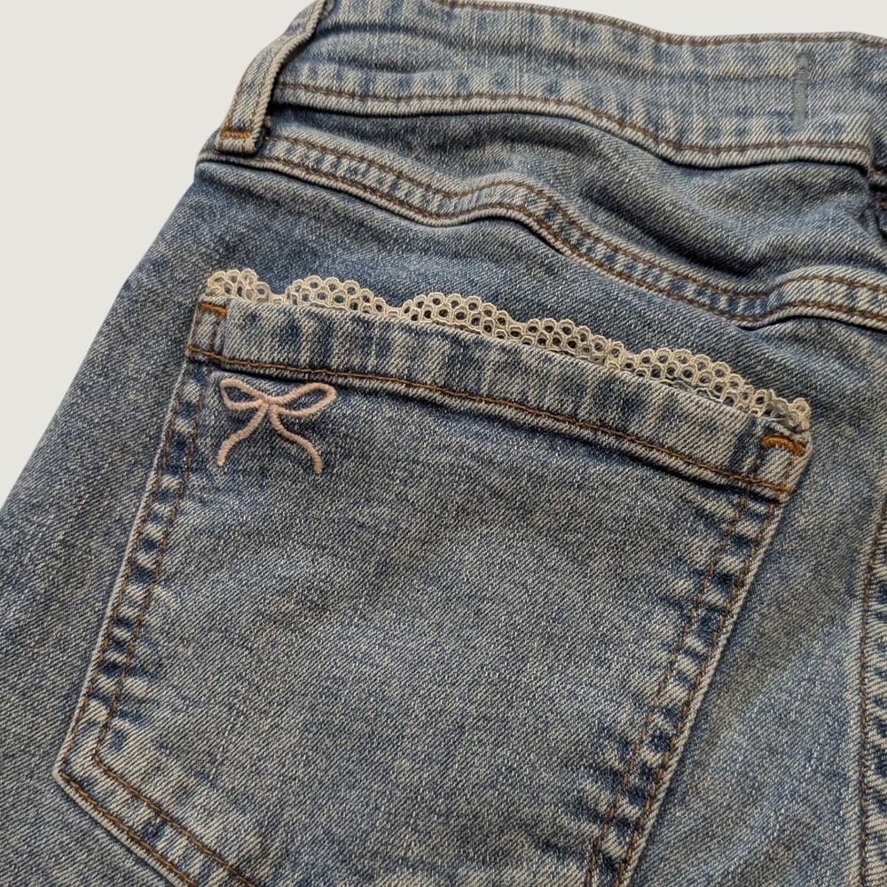 Abercrombie Kids High Rise Wide Leg Jeans Girls 13/14 Blue Lace Trim Bow Denim